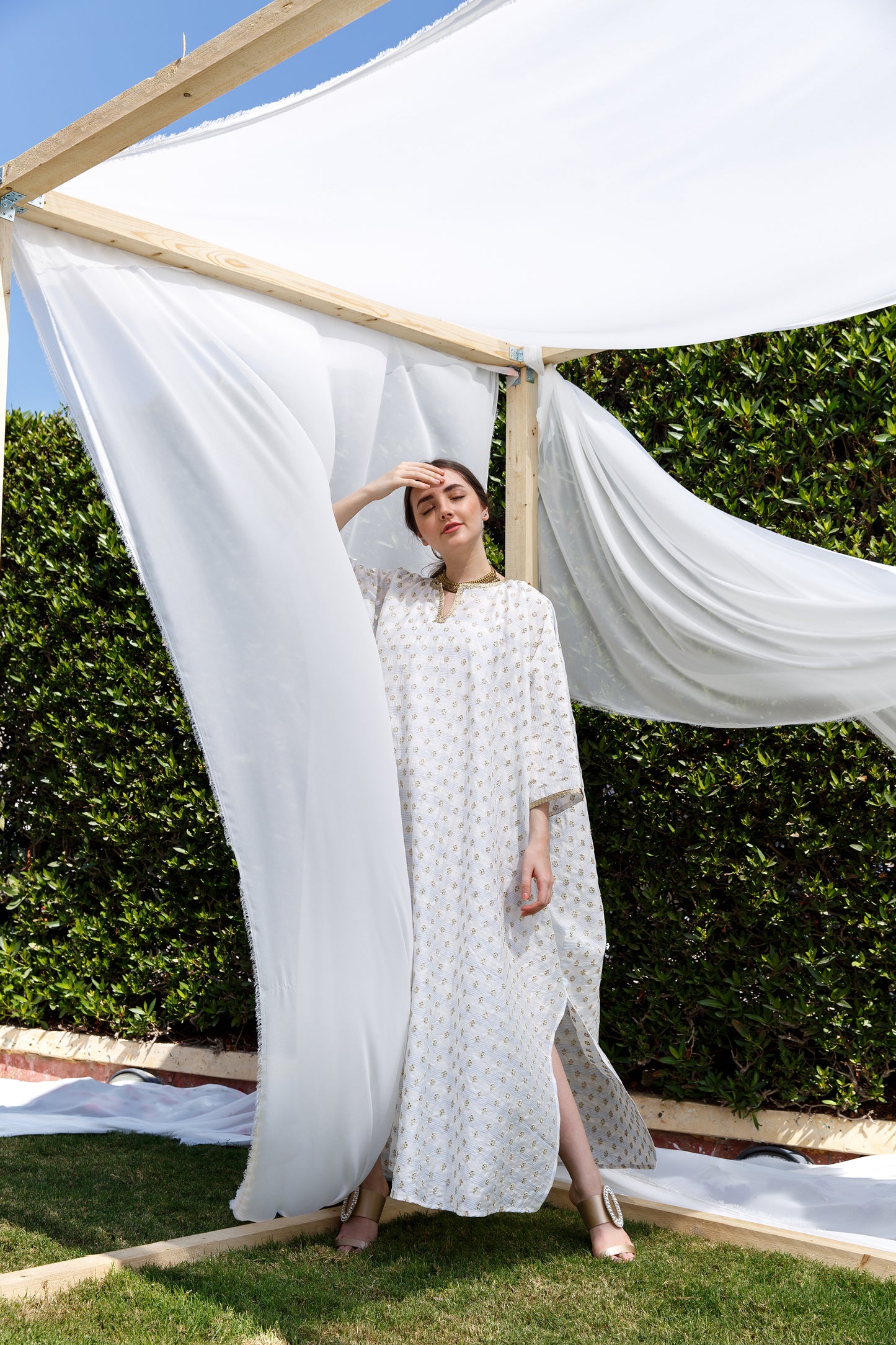 white loose Kaftan - Basma by Haya