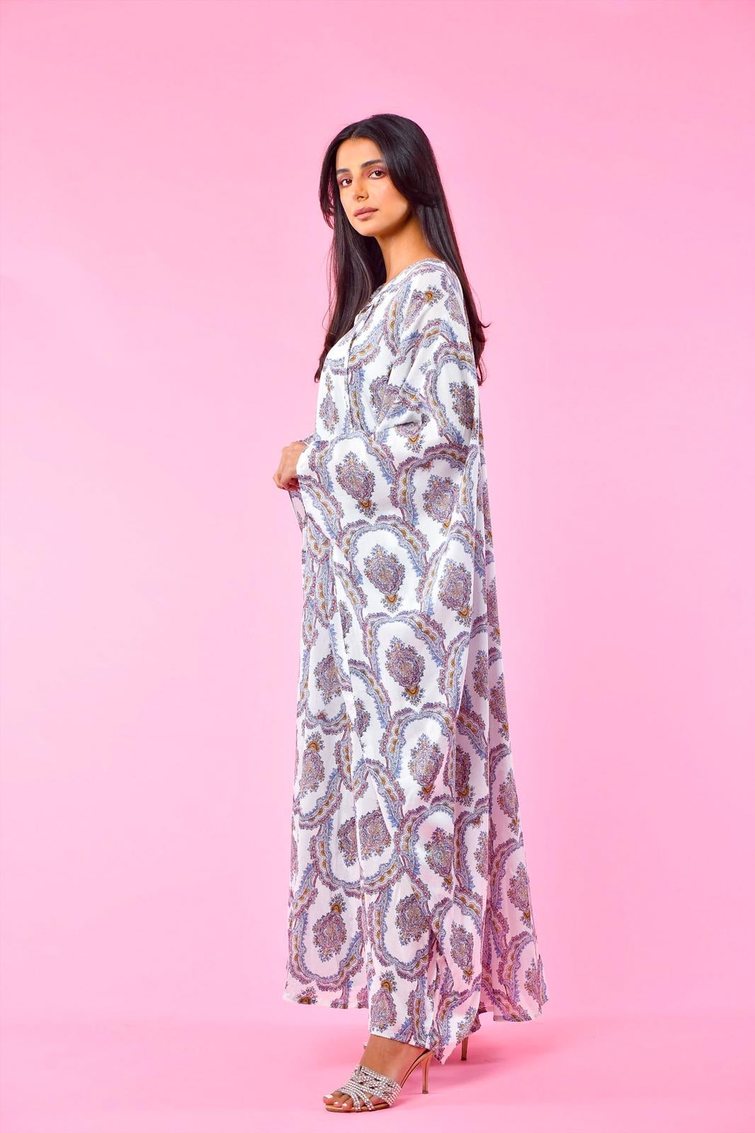 White&purple kaftan - Basma by Haya