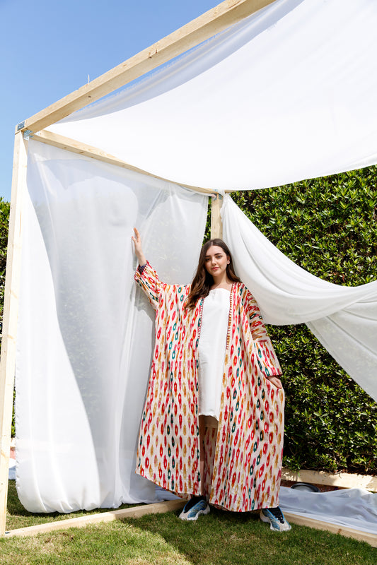 Colorful ikkat bisht - Basma by Haya