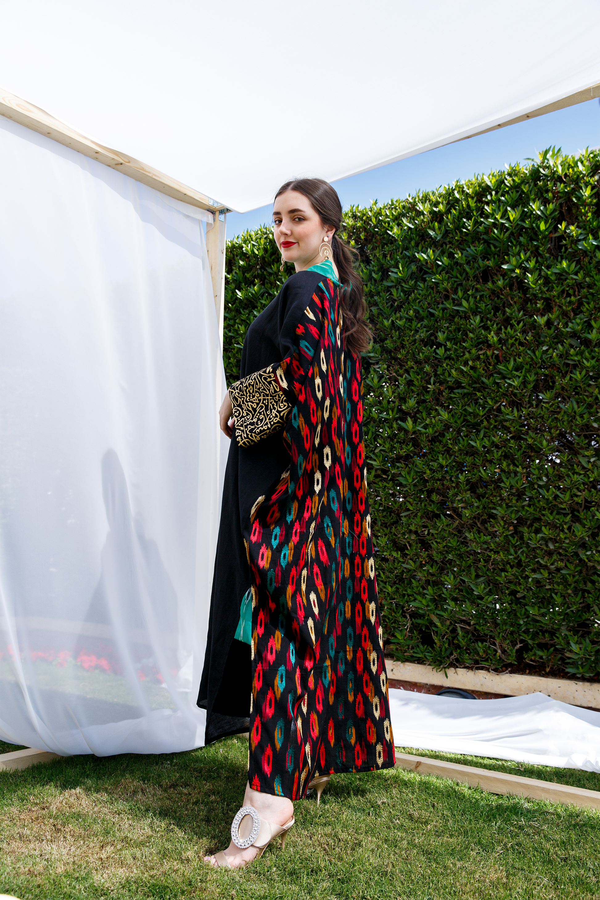 Black kaftan, ikkat on the back - Basma by Haya