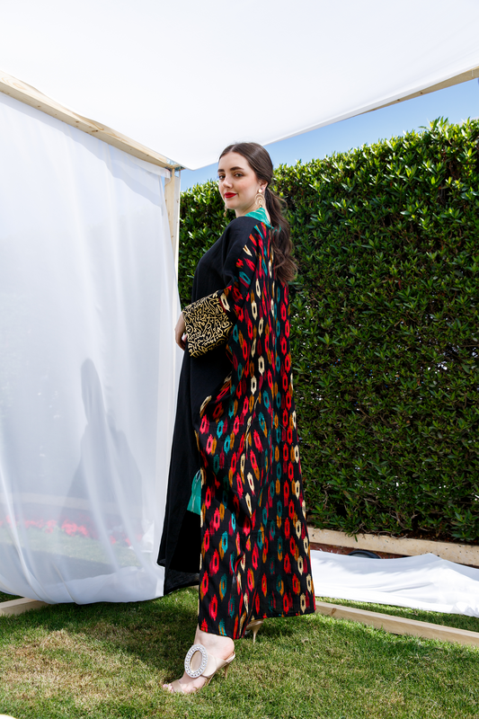 Black kaftan, ikkat on the back - Basma by Haya